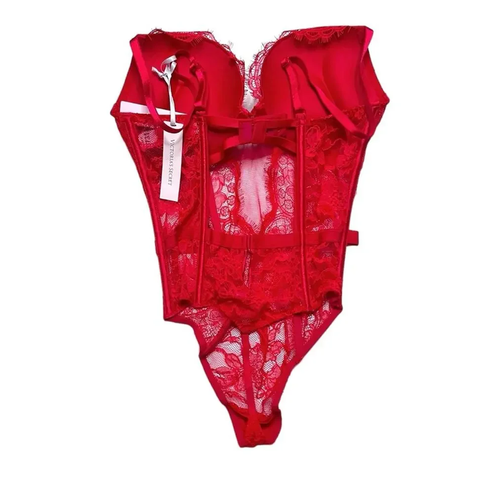 Victoria’s Secret Bombshell Lace Teddy Lipstick Red Size Large